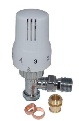 MidBrass Europa 3 Angled Thermostatic radiator Valve 15mm