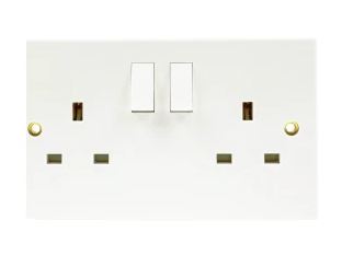 NEWLEC White Square Edge 2 Gang Single Pole Double Switch Socket (Twin Earth)
